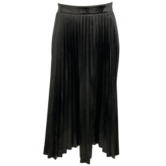 PROENZA SCHOULER WHITE LABEL BLACK PLEATED FAUX PATENT LEATHER MIDI SKIRT - Picture 1 of 5